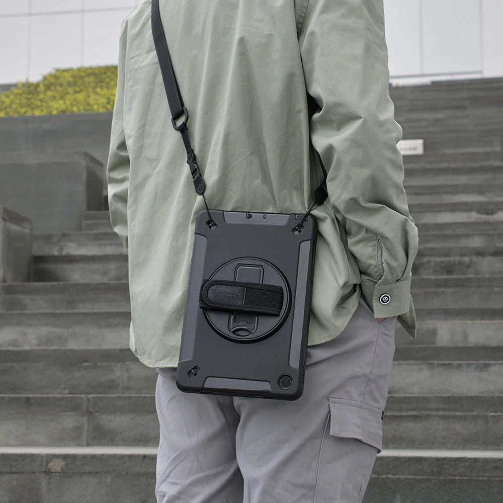 RIN-SS-X350 | Samsung Galaxy Tab Active5 Pro SM-X350 SM-X356 / Active4 Pro SM-T630 T636 DM-638U / Active Pro SM-T545 T547 | Rainproof military grade rugged case with hand strap and kick-stand