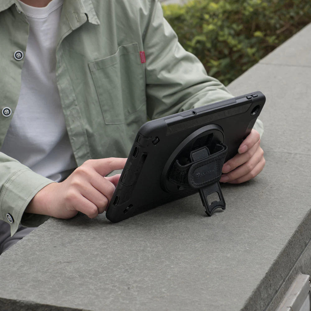 RIN-SS-X350 | Samsung Galaxy Tab Active5 Pro SM-X350 SM-X356 / Active4 Pro SM-T630 T636 DM-638U / Active Pro SM-T545 T547 | Rainproof military grade rugged case with hand strap and kick-stand