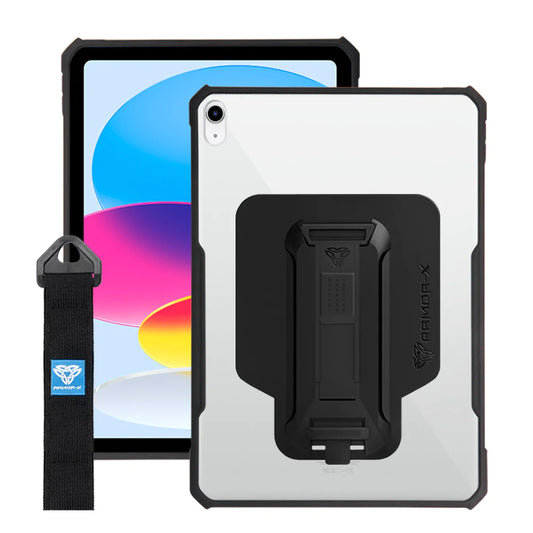 DXS-iPad-N5 | iPad 10.9 (10th Gen.) | Ultra slim 4 corner Anti-impact tablet case with hand strap kick-stand & X-Mount