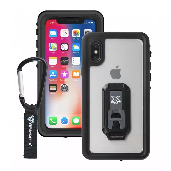 iPhone X iPhone Xs Waterproof Case | IP68 Shock & Water Proof Cover W/ X-Mount & Carabiner | MX-IPHX-BK