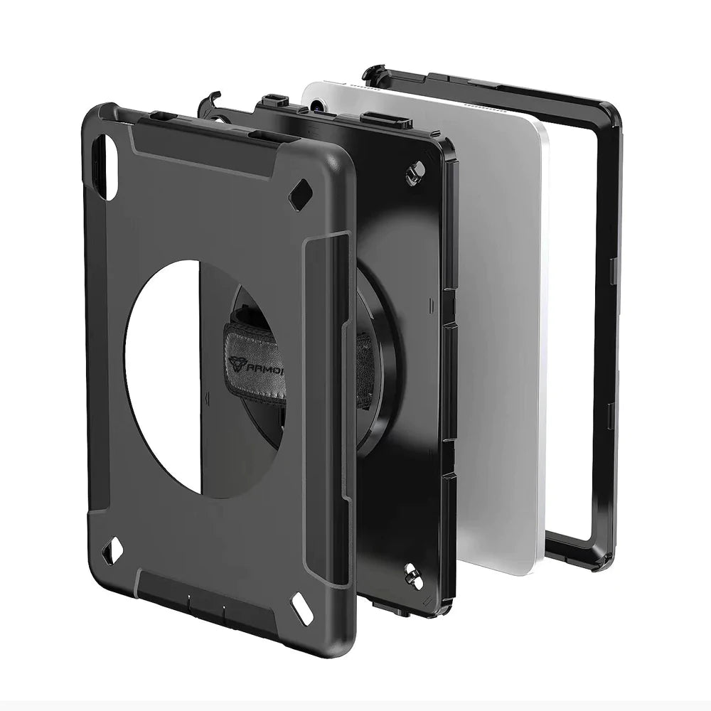 RIN-iPad-N5 | iPad 10.9 (10th Gen.) | Rainproof military grade rugged case with hand strap and kick-stand