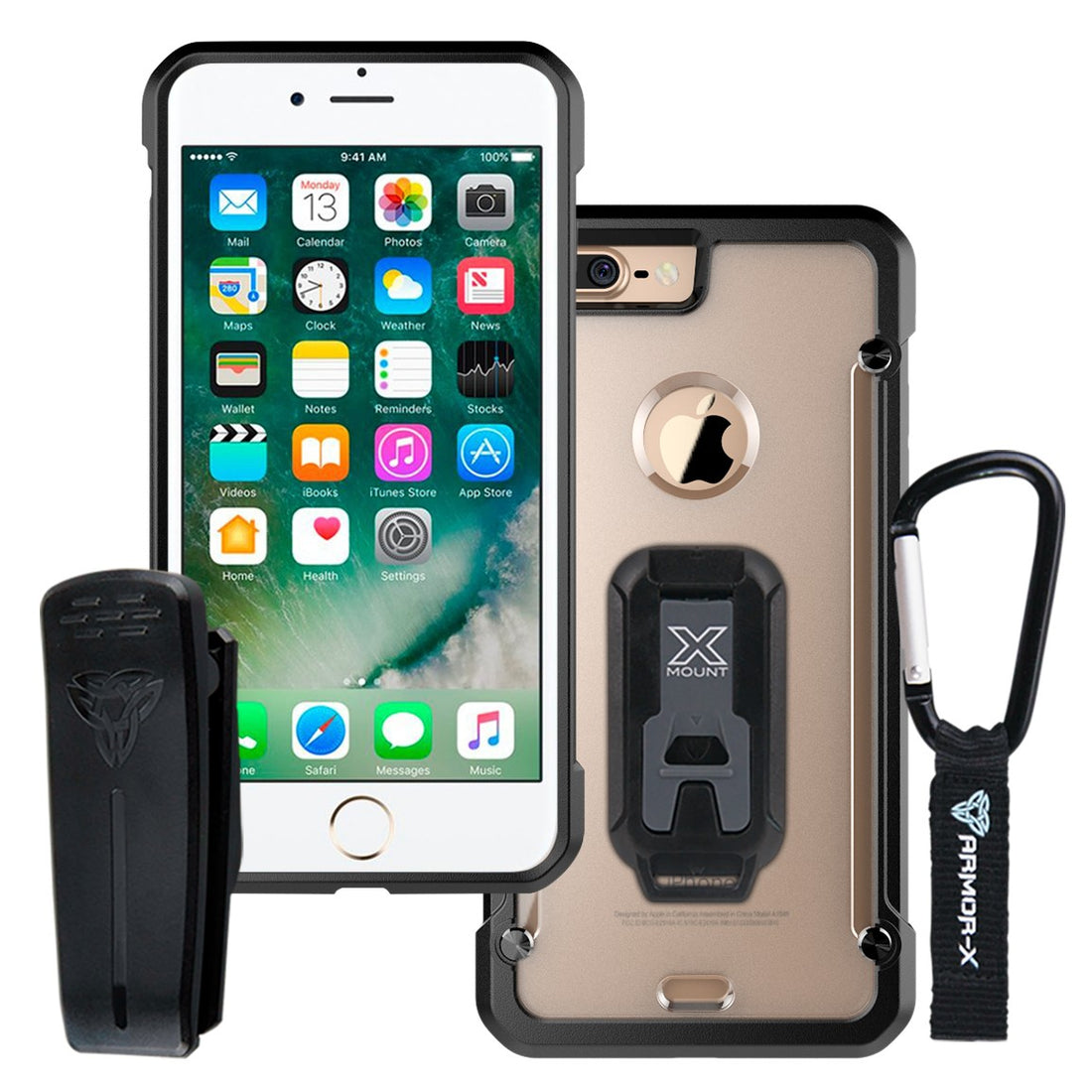 iPhone 8 Shockproof Rugged Case + Clip & Carabiner | BT-i7-BK