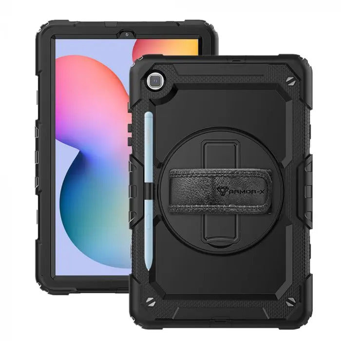 Samsung Galaxy Tab S6 Lite SM-P620 P625 (2024) / SM-P613 P619 (2022) / SM-P610 P615 (2020) | Rainproof military grade rugged case with hand strap and kick-stand | GEN-SS-P610