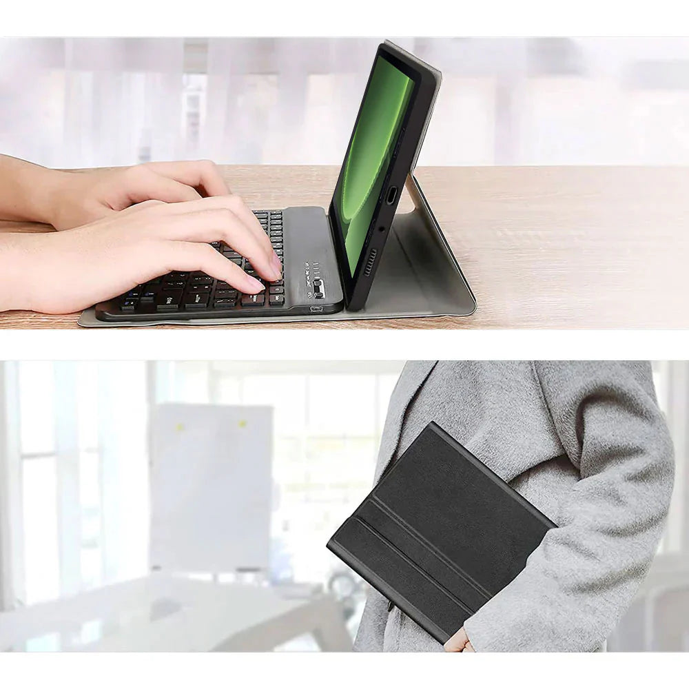 Samsung Galaxy Tab Active5 SM-X306B / Tab Active3 SM-T570 SM-T575 SM-T577 | Detachable Keyboard Case with PU leather Folio Cover | HKV-SS-X306