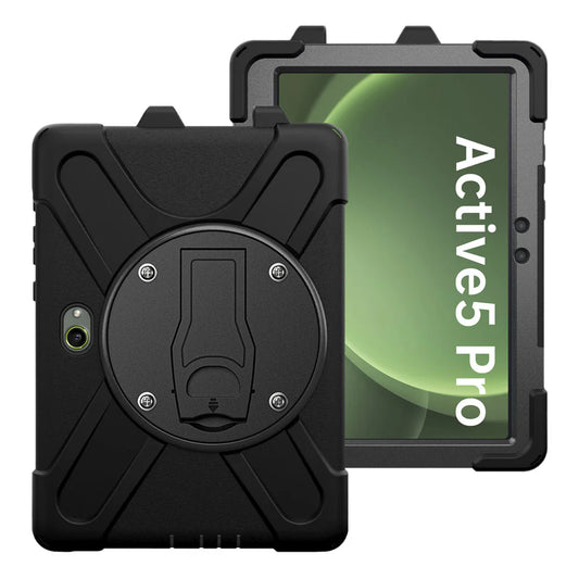 JVN-SS-X350 | Samsung Galaxy Tab Active5 Pro SM-X350 SM-X356 / Active4 Pro SM-T630 T636 DM-638U / Active Pro SM-T545 T547 | Ultra 3 Layers Shockproof Rugged Case With VESA 75x75mm Mounting Holes & Kick-stand