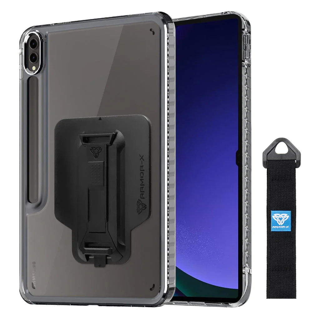 KXS-SS-X910 | Samsung Galaxy Tab S9 Ultra SM-X910 / X916 | Transparent Protective Rugged Case with hand strap & kick-stand & X-Mount