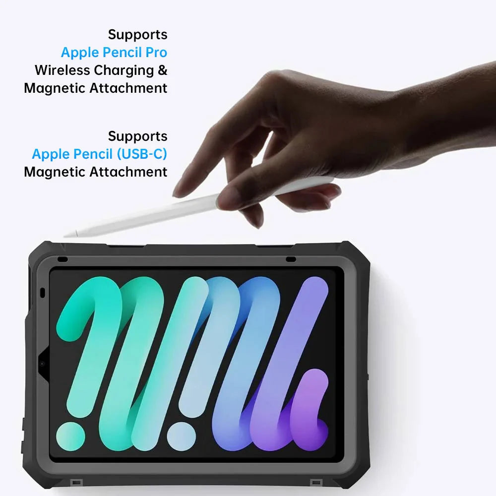 MAN-iPad-M6PN | iPad mini (A17 Pro) / iPad Mini 6 | IP68 Waterproof, Shock & Dust Proof Case Supports Apple Pencil Pro Wireless Charging