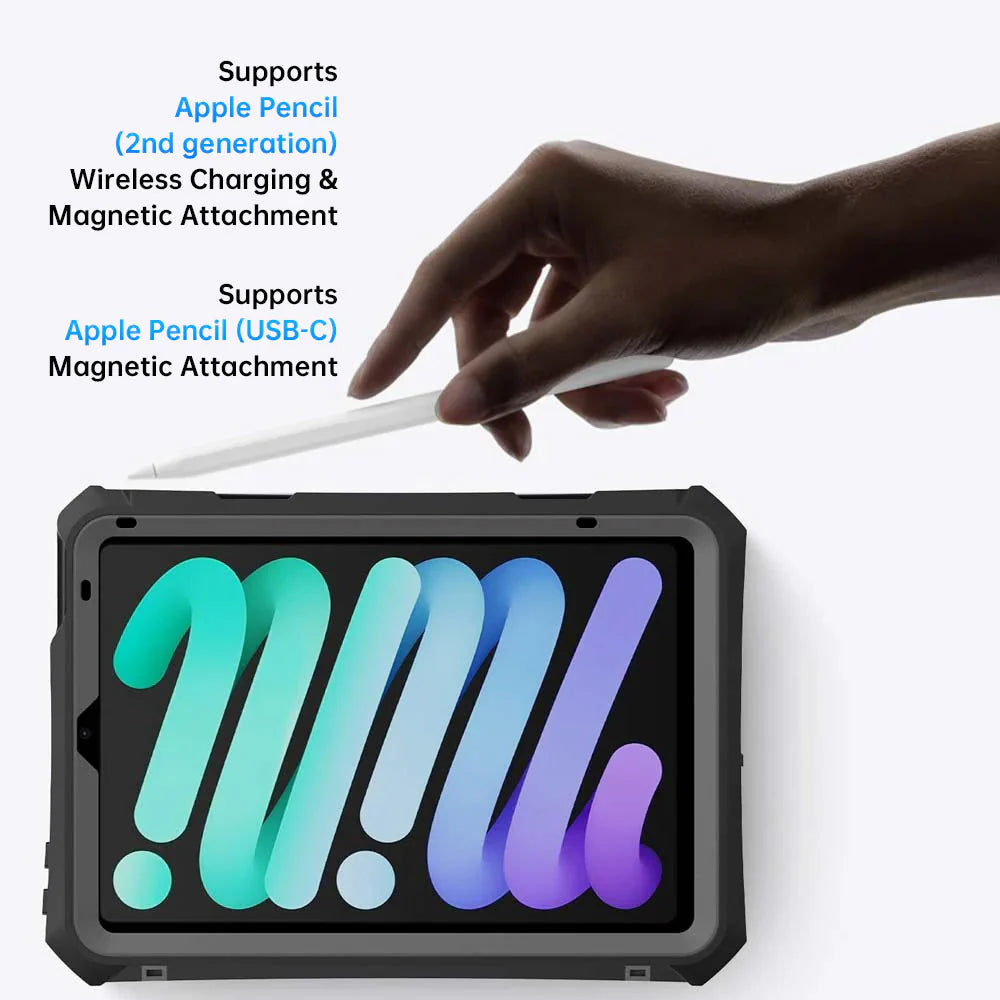 MXS-iPad-M6PN | iPad mini 6 | IP68 Waterproof, Shock & Dust Proof Case W/ Hand Strap, Kickstand & X-mount Supports Apple Pencil 2 Wireless Charging