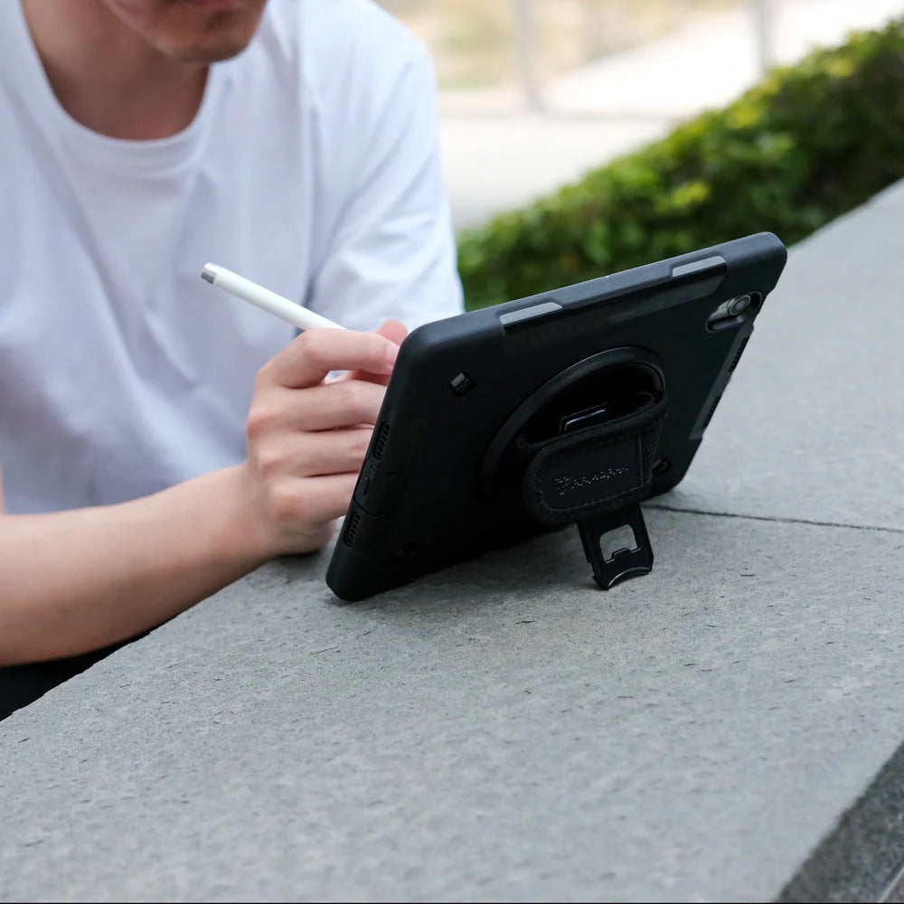 Samsung Galaxy Tab Active 5 SM-X306B / Tab Active3 SM-T570 SM-T575 SM-T577 | Rainproof military grade rugged case with hand strap and kick-stand | RIN-SS-X306
