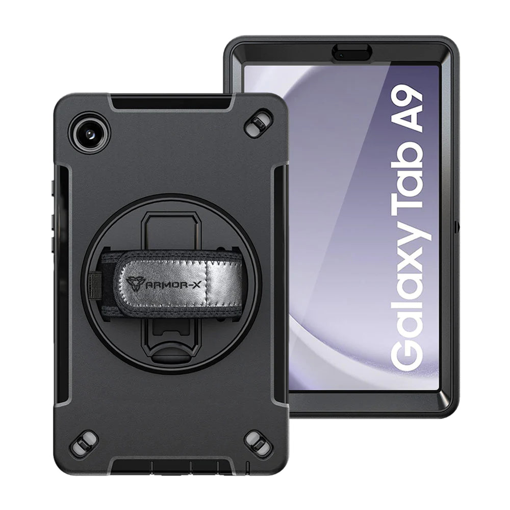 Samsung Galaxy Tab A9 ( 8.7" ) SM-X110 / SM-X115 | Rainproof military grade rugged case with hand strap and kick-stand | RIN-SS-X110