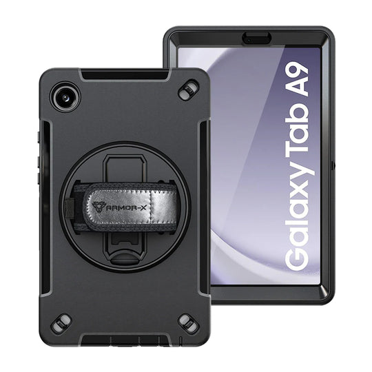 Samsung Galaxy Tab A9 ( 8.7" ) SM-X110 / SM-X115 | Rainproof military grade rugged case with hand strap and kick-stand | RIN-SS-X110