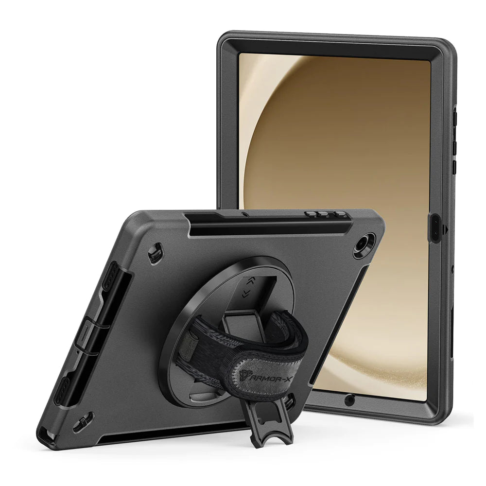 RIN-SS-X210 | Samsung Galaxy Tab A9+ A9 Plus ( 11" ) SM-X210 / SM-X215 / SM-X216 | Rainproof military grade rugged case with hand strap and kick-stand