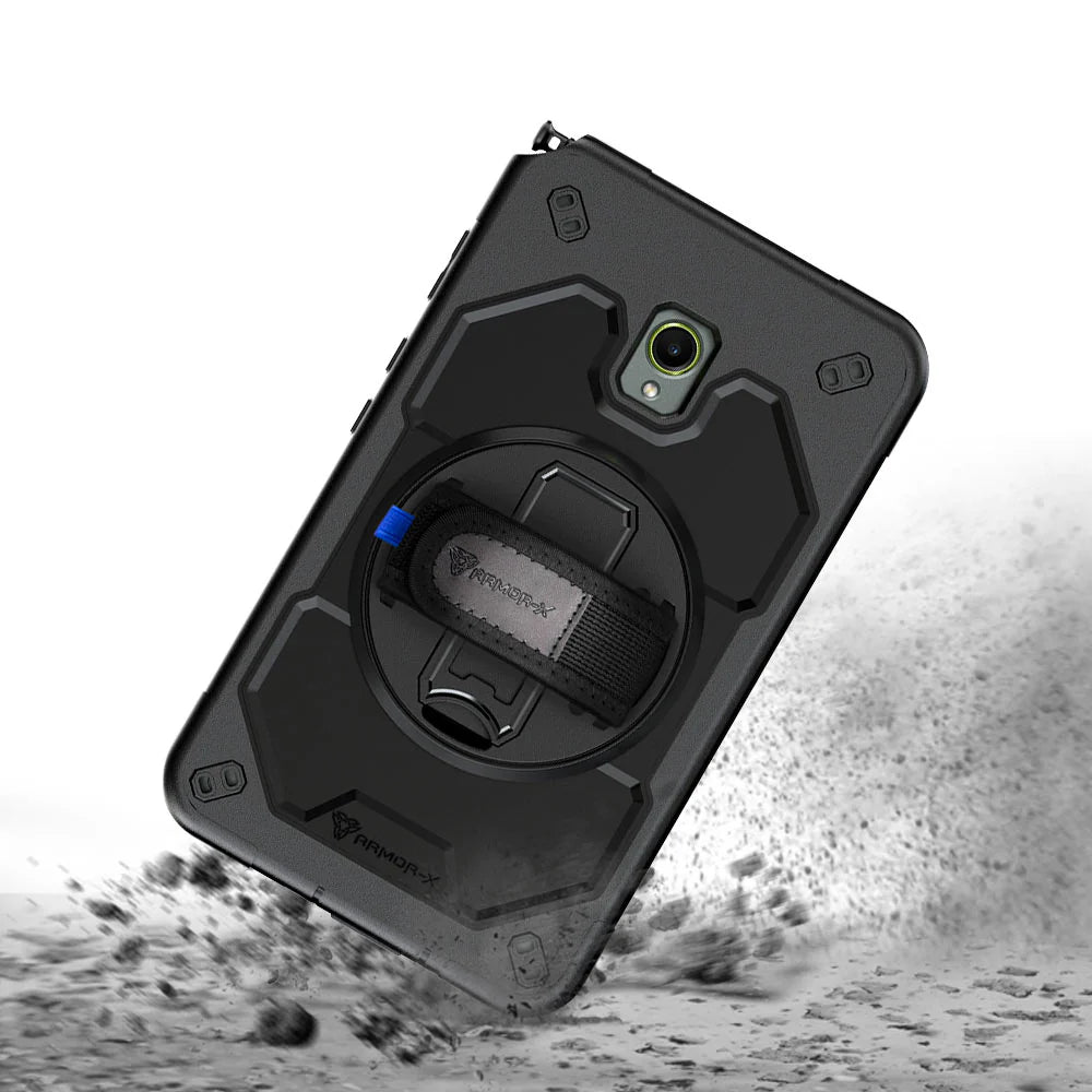 Samsung Galaxy Tab Active 5 SM-X306B / Tab Active3 SM-T570 SM-T575 SM-T577 | Rainproof military grade rugged case with hand strap and kick-stand | RIN-SS-X306