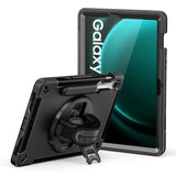 Samsung Galaxy Tab S9 FE SM-X510 X516 X518 | Rainproof military grade rugged case with hand strap and kick-stand | RIN-SS-X510 — view 1