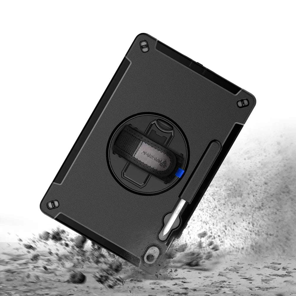 Samsung Galaxy Tab S10 FE+ S10 FE Plus SM-X620 X626 X628 | Rainproof military grade rugged case with hand strap and kick-stand | RIN-SS-X620