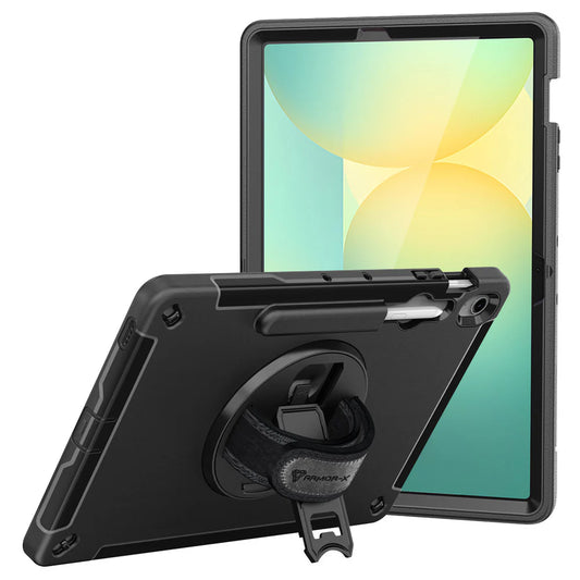 RIN-SS-X620 | Samsung Galaxy Tab S10 FE+ S10 FE Plus SM-X620 X626 X628 | Rainproof military grade rugged case with hand strap and kick-stand