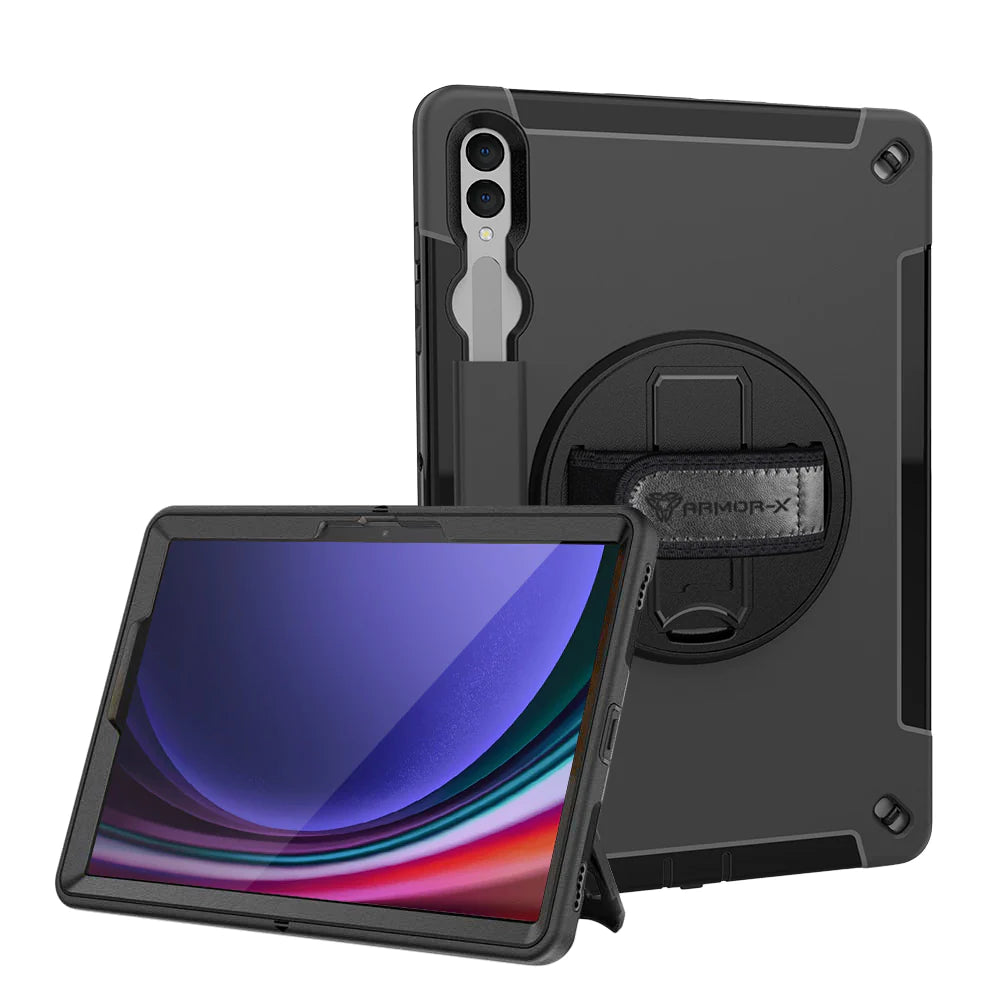 Samsung Galaxy Tab S9 SM-X710 / X716 | Rainproof military grade rugged case with hand strap and kick-stand | RIN-SS-X710