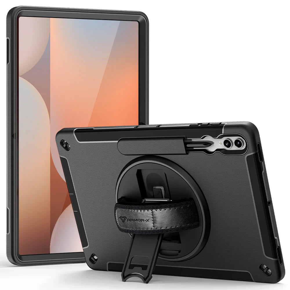 Samsung Galaxy Tab S10 Ultra SM-X920 / X926B | Rainproof military grade rugged case with hand strap and kick-stand | RIN-SS-X910