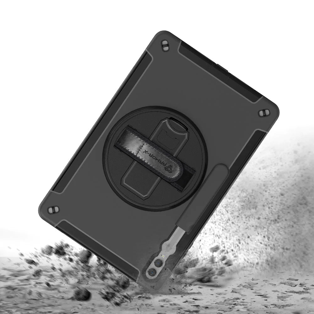 Samsung Galaxy Tab S10 Ultra SM-X920 / X926B | Rainproof military grade rugged case with hand strap and kick-stand | RIN-SS-X910