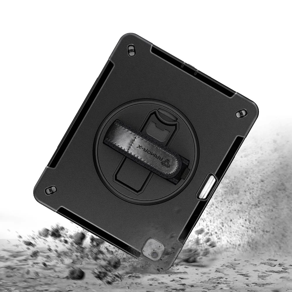 iPad Air 11 ( M2/M3 ) | Rainproof military grade rugged case with hand strap & kick-stand (built-in screen protector) | RIN-iPad-A5