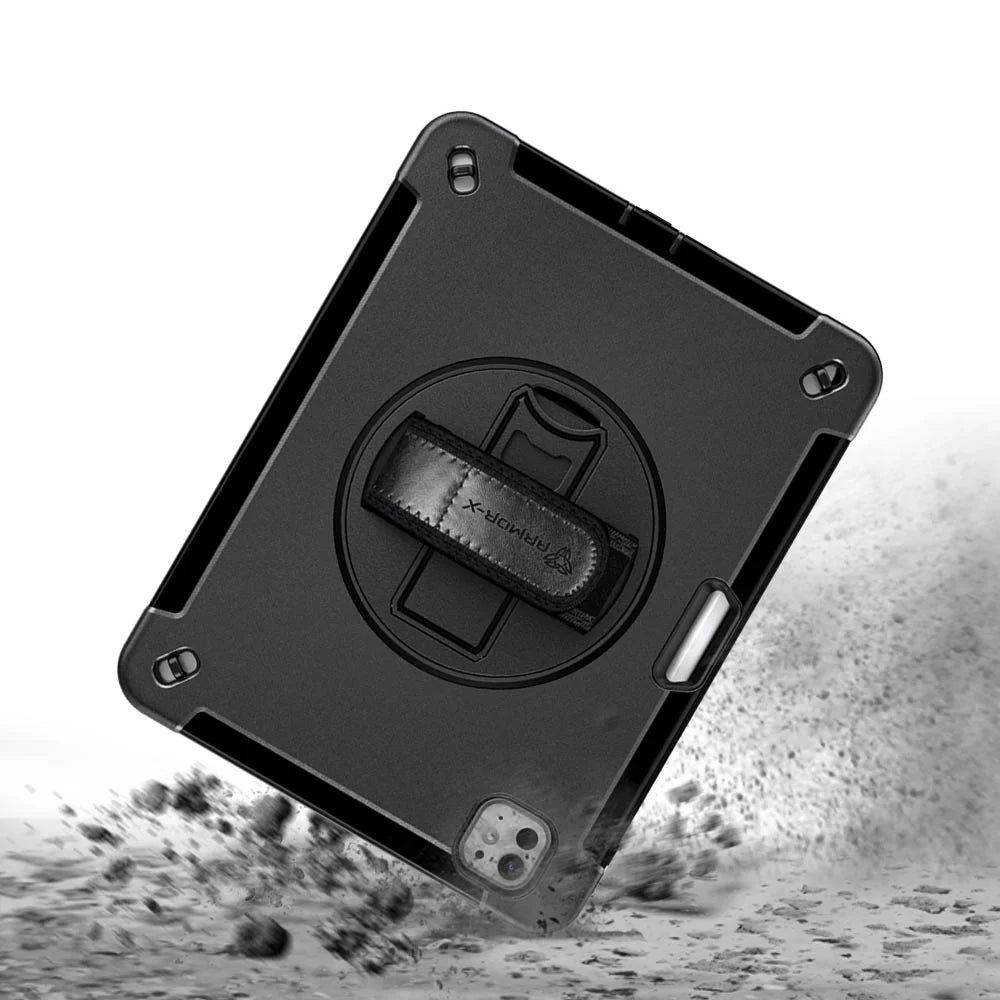 iPad Pro 11 ( M4/M5 ) | Rainproof military grade rugged case with hand strap & kick-stand (built-in screen protector) | RIN-IPAD-PR11