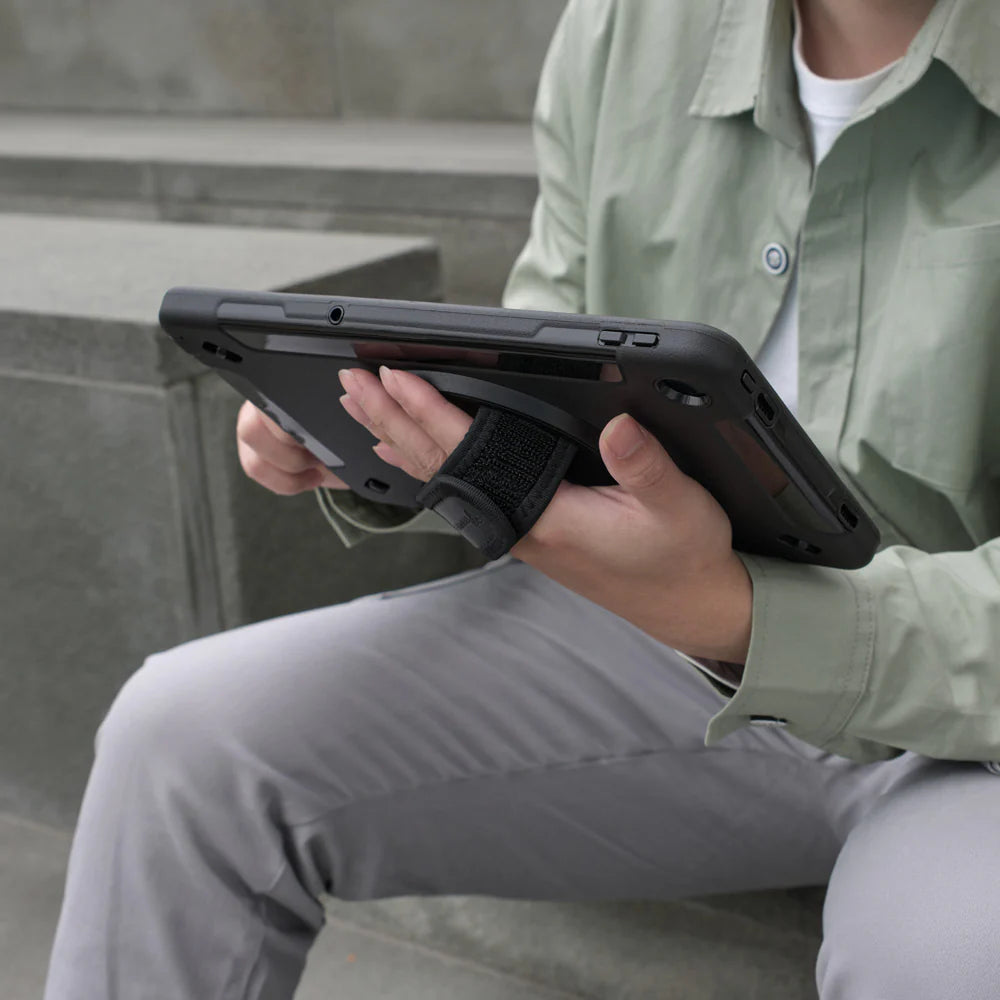 RIN-iPad-A4 | iPad Air 4 2020 / iPad Air 5 2022 | Rainproof military grade rugged case with hand strap & kick-stand & pen holder