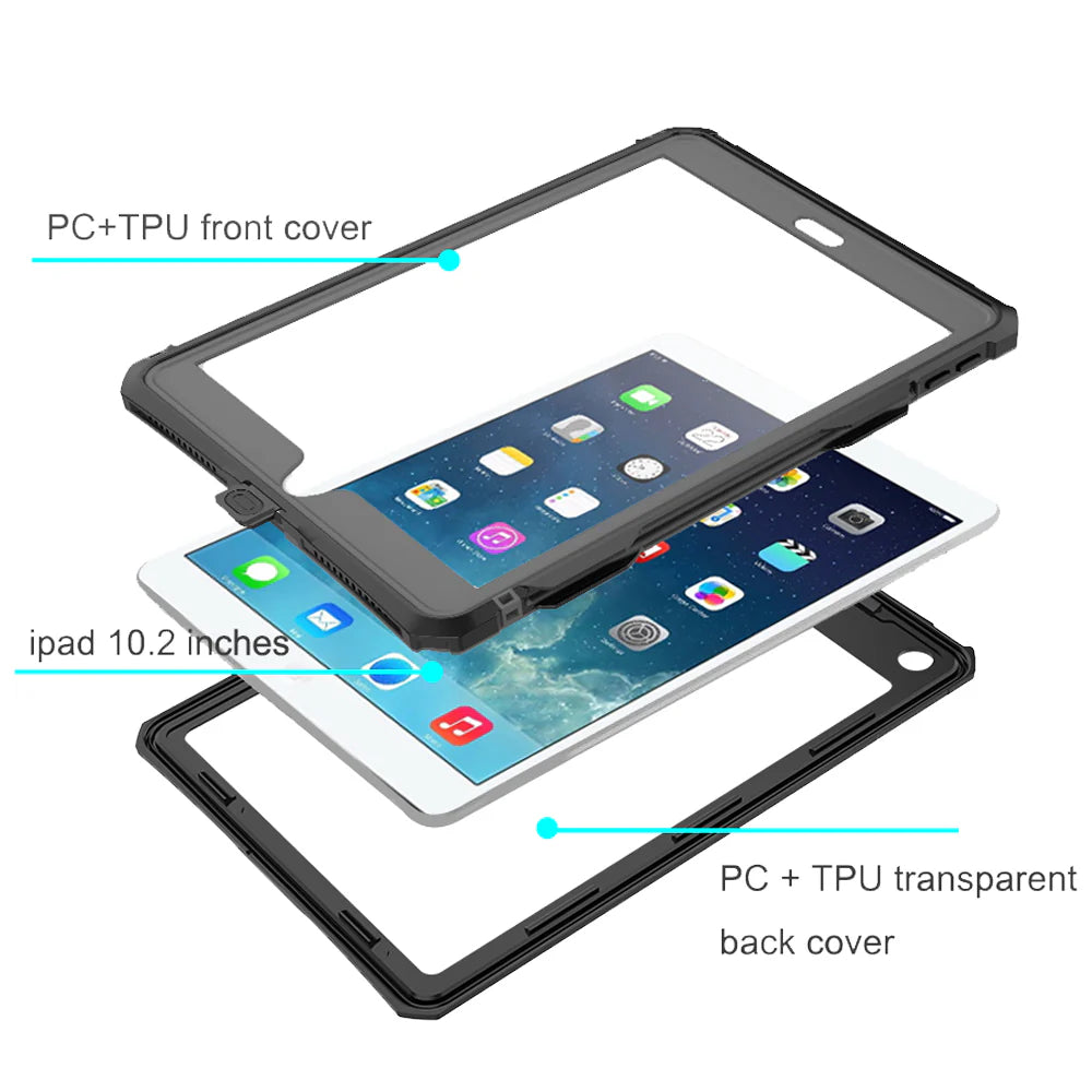 iPad 10.2 (7th & 8th & 9th Gen.) 2019 / 2020 / 2021 | IP68 Waterproof Case W/ Keyboard Connector, Pencil Holder, Hand Strap, Kickstand & X-mount | MXK-A10S