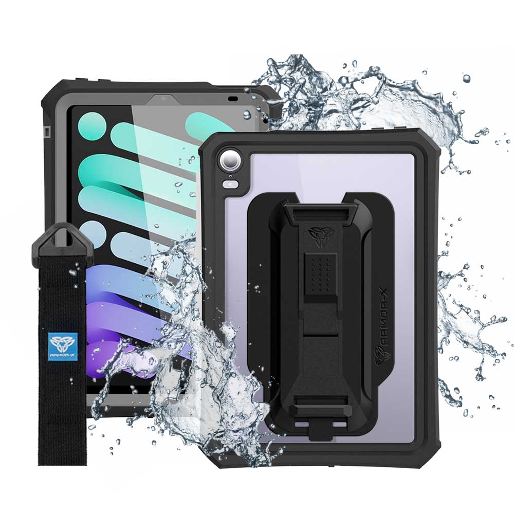 MXS-iPad-M6PN | iPad mini 6 | IP68 Waterproof, Shock & Dust Proof Case W/ Hand Strap, Kickstand & X-mount Supports Apple Pencil 2 Wireless Charging