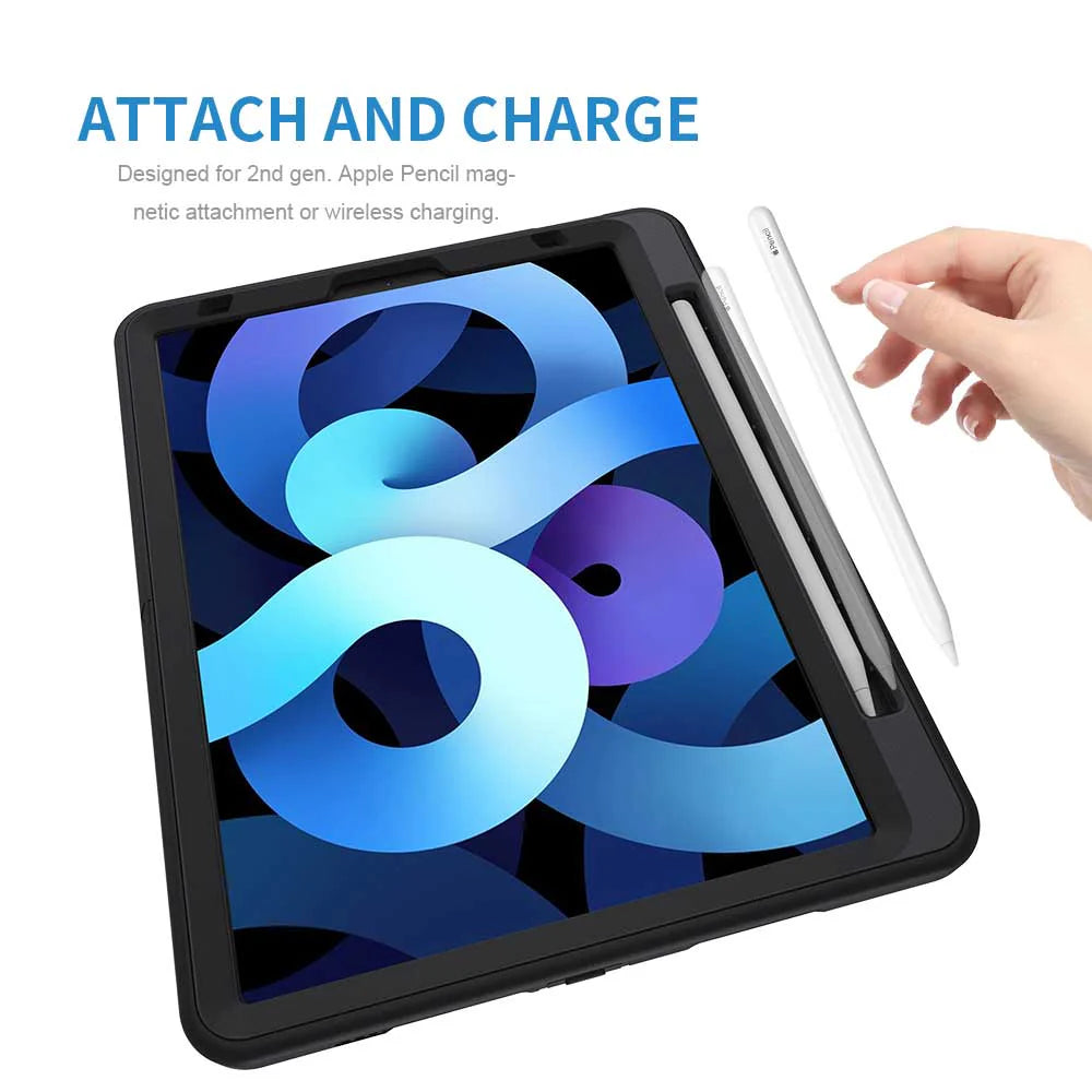 RIN-iPad-A4 | iPad Air 4 2020 / iPad Air 5 2022 | Rainproof military grade rugged case with hand strap & kick-stand & pen holder