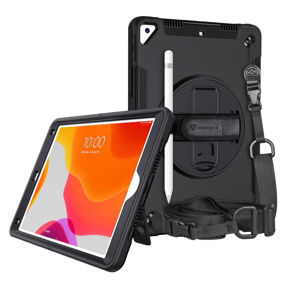 iPad 10.2 (7TH & 8TH GEN.) 2019 / 2020 | Rainproof military grade rugged case with hand strap and kick-stand | RIN-iPad-N3S