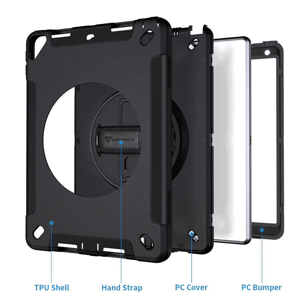 iPad 10.2 (7TH & 8TH GEN.) 2019 / 2020 | Rainproof military grade rugged case with hand strap and kick-stand | RIN-iPad-N3S