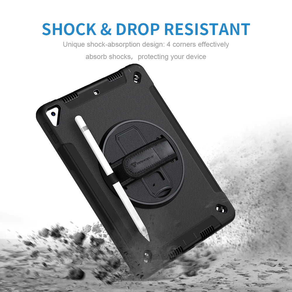 RIN-iPad-N3S | iPad 10.2 (7TH & 8TH GEN.) 2019 / 2020 | Rainproof military grade rugged case with hand strap and kick-stand