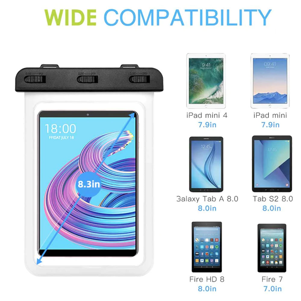 AG-W12_iPad | IPX8 Waterproof Universal Case for iPad / Tablet Up to 8.3 Inches