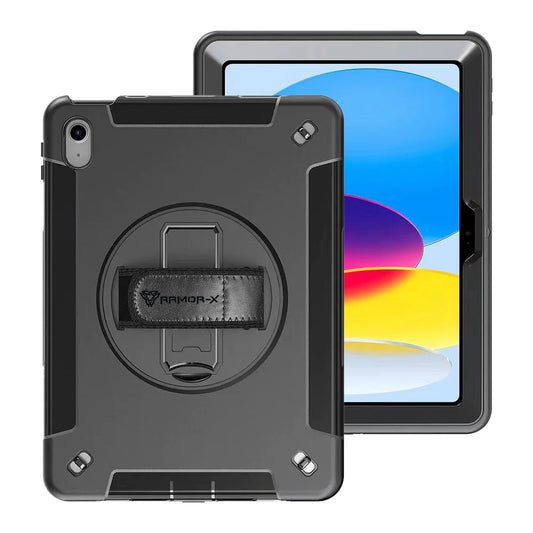 RIN-iPad-N5 | iPad 10.9 (10th Gen.) | Rainproof military grade rugged case with hand strap and kick-stand