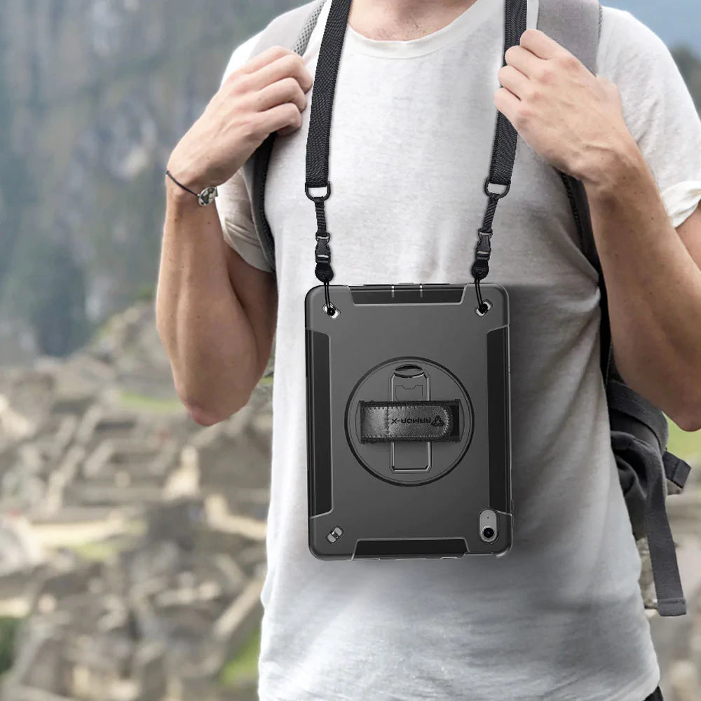 RIN-iPad-N5 | iPad 11-Inch (11th Gen / A16) | Rainproof military grade rugged case with hand strap and kick-stand & Built in pen holder