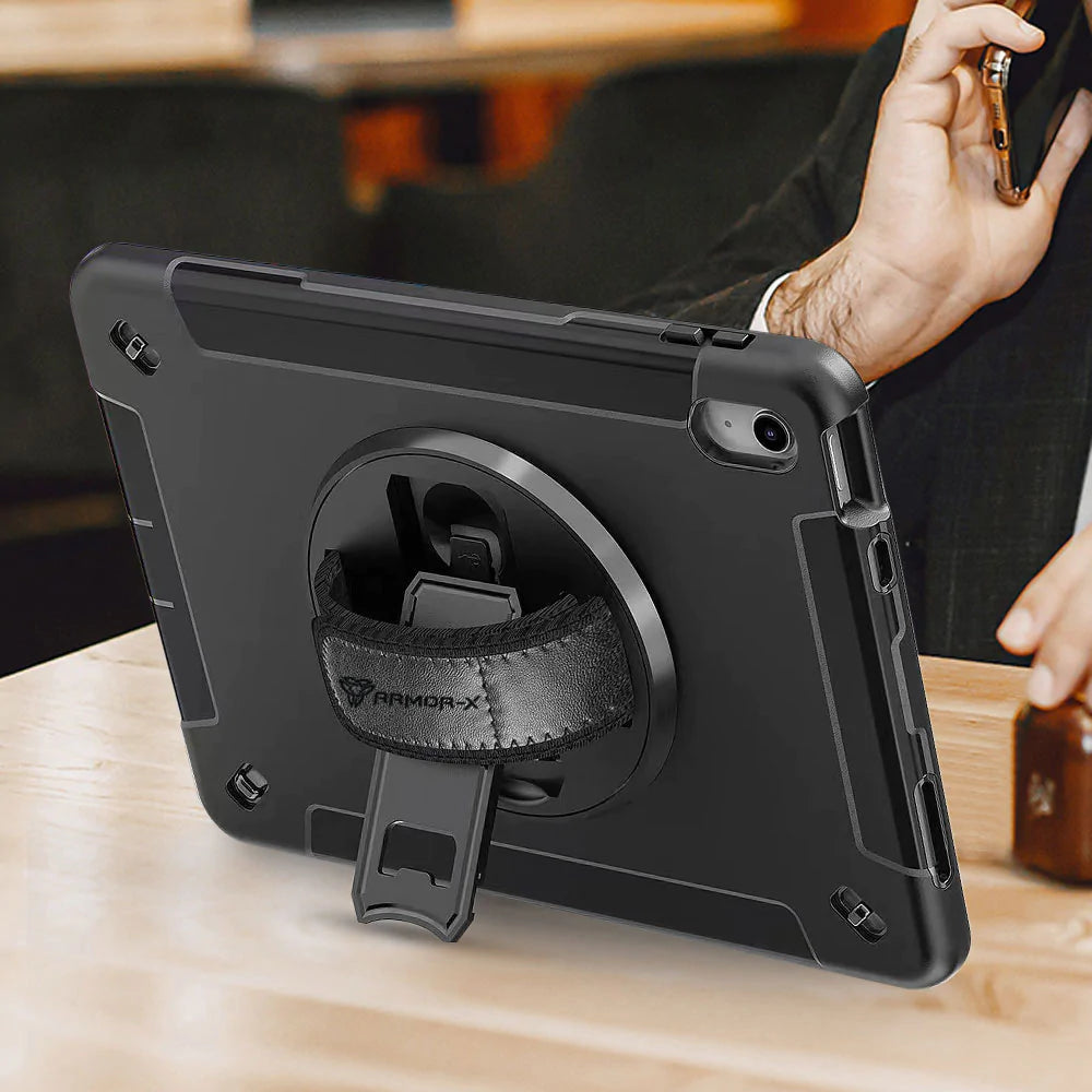 RIN-iPad-N5 | iPad 11-Inch (11th Gen / A16) | Rainproof military grade rugged case with hand strap and kick-stand & Built in pen holder