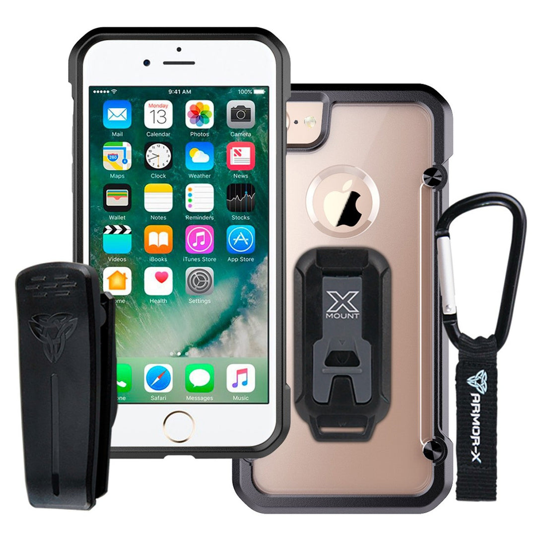 iPhone 7 Shockproof Rugged Case + Belt Clip & Carabiner | CX-i7BT-BK