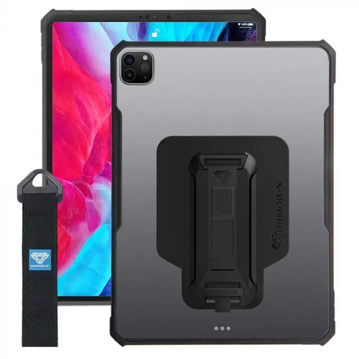 iPad Pro 12.9 ( 4th / 5th / 6th Gen. ) 2020 / 2021 / 2022 | Ultra slim 4 corner Anti-impact tablet case with hand strap kick-stand & X-Mount Supports Apple Pencil 2 Wireless Charging | DXS-iPad-PR7