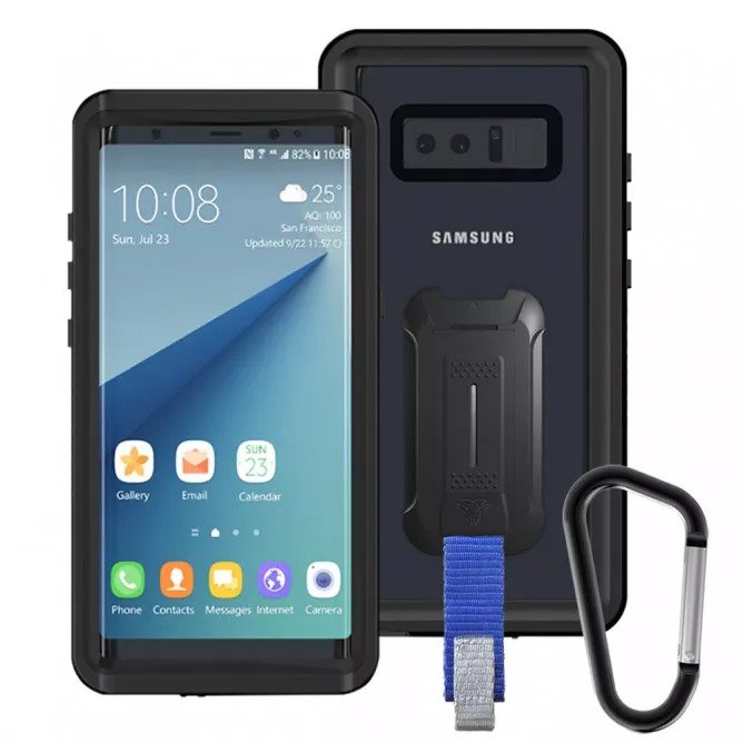 MX-N8-BK | SAMSUNG GALAXY NOTE 8 WATERPROOF CASE | IP68 SHOCK & WATER PROOF COVER W/ X-MOUNT & CARABINER