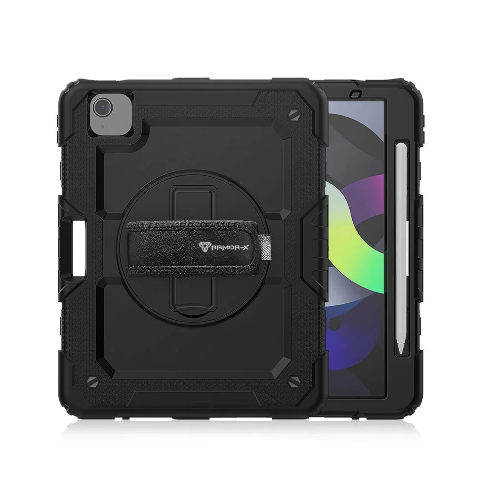 GEN-iPad-A4 | iPad Air 4 2020 / iPad Air 5 2022 / iPad Air 6 10.9 2024 | Rainproof military grade rugged case with hand strap and kick-stand
