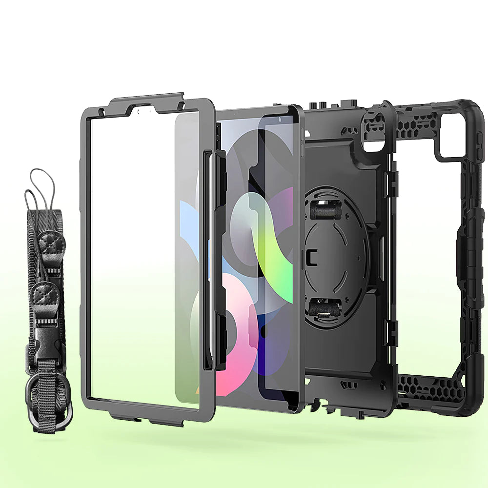 GEN-iPad-A4 | iPad Air 4 2020 / iPad Air 5 2022 / iPad Air 6 10.9 2024 | Rainproof military grade rugged case with hand strap and kick-stand