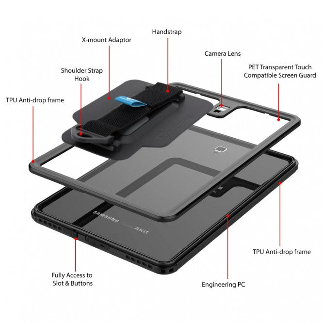 MXS-T590 | SAMSUNG GALAXY TAB A 10.5 2018 T590 T595 | IP68 WATERPROOF CASE WITH HANDSTRAP & KICKSTAND & X-MOUNT