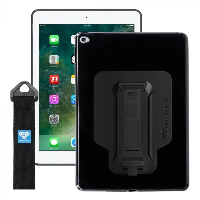 Apple iPad 9.7 / iPad Pro 9.7 2016 / iPad Air 1 / iPad Air 2 | Shockproof Case W/ Kickstand & Hand Strap & X-Mount | PXS-AP03