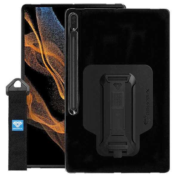 PXS-SS-X900 | Samsung Galaxy Tab S8 Ultra SM-X900 / X906 | Shockproof Case w/ Kickstand & hand strap & X-Mount