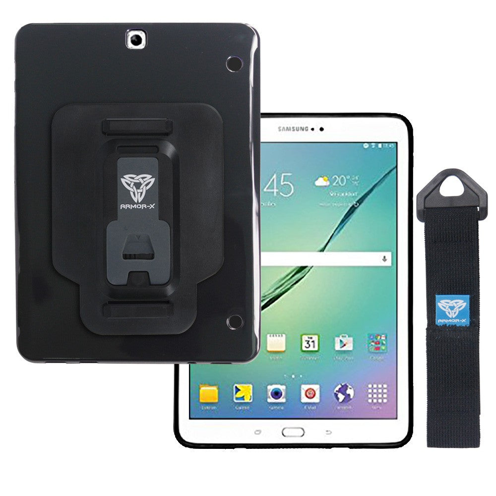 Samsung Galaxy Tab S2 9.7 T810 T815 T813 T819 | Shockproof Case W/ Kickstand & Hand Strap & X-Mount | PXS-SS28
