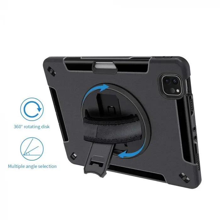 RIN-iPad-PR8 | iPad Pro 11 ( 1st / 2nd / 3rd / 4th Gen ) 2018 / 2020 / 2021 / 2022 | Rainproof military grade rugged case with hand strap & kick-stand & pen holder