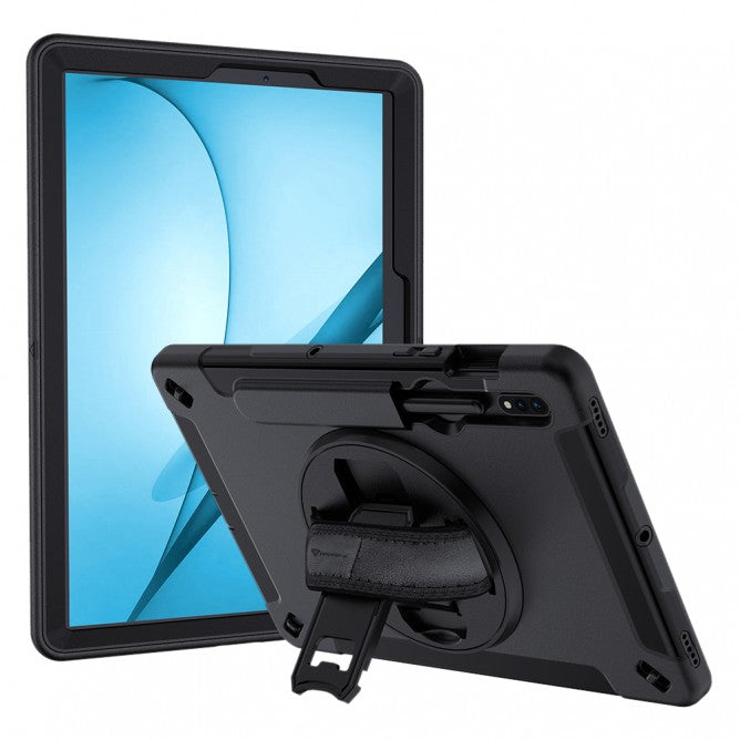 Samsung Galaxy Tab S8 SM-X700 / X706 & S7 SM-T870 / T875 | Rainproof military grade rugged case with hand strap and kick-stand | RIN-SS-X700