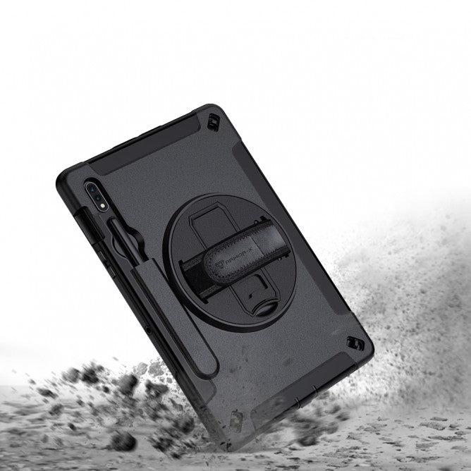 Samsung Galaxy Tab S8 SM-X700 / X706 & S7 SM-T870 / T875 | Rainproof military grade rugged case with hand strap and kick-stand | RIN-SS-X700