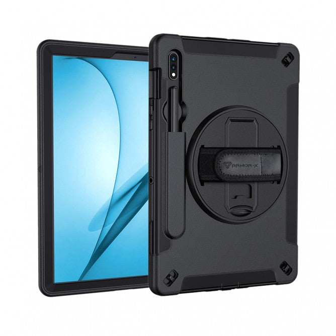 Samsung Galaxy Tab S8 SM-X700 / X706 & S7 SM-T870 / T875 | Rainproof military grade rugged case with hand strap and kick-stand | RIN-SS-X700