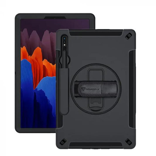 RIN-SS-X800 | Samsung Galaxy Tab S8+ S8 Plus SM-X800 / X806 & S7+ / S7 FE | Rainproof military grade rugged case with hand strap and kick-stand